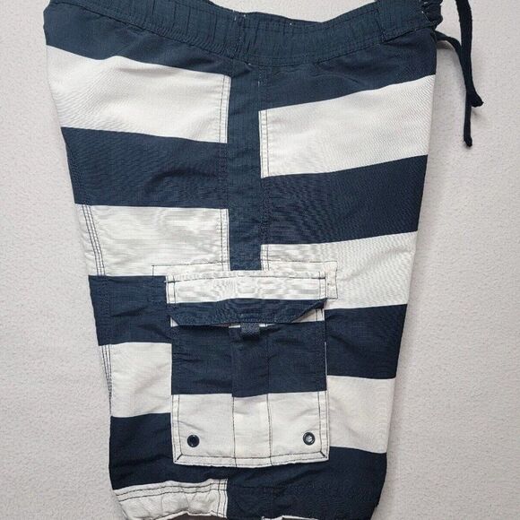 H&M Cargo Swim Trunks Men's Size Medium Blue White Striped Lined - Picture 4 of 9